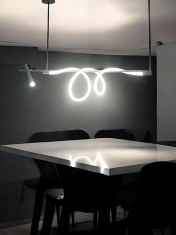 Lustra LED suspendata 120cm, cu proiector si furtun luminos LED, lumina rece, schelet negru, AVI-4675 [3]