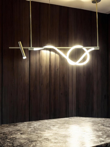 Lustra LED suspendata 120cm, cu proiector si furtun luminos LED, lumina rece, schelet auriu, AVI-4674 [4]