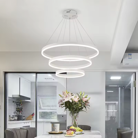 Lustra LED suspendata, cu 3 inele Ø20 x 40 x 60 cm, aluminiu, alb, AVI-4362 [1]