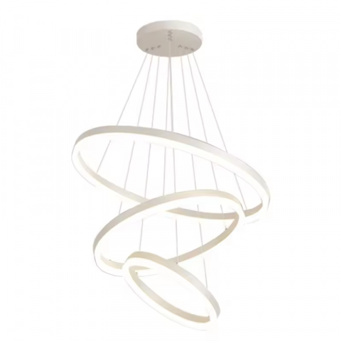 Lustre si pendule - Lustra LED suspendata, cu 3 inele Ø20 x 40 x 60 cm, aluminiu, alb, AVI-4362