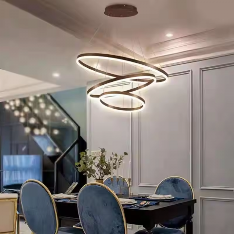 Lustre si pendule - Lustra LED suspendata, cu 3 inele Ø20 x 40 x 60 cm, aluminiu, maro, AVI-4363
