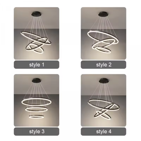 Lustra LED suspendata, cu 3 inele Ø20 x 40 x 60 cm, aluminiu, negru, AVI-4361 [1]