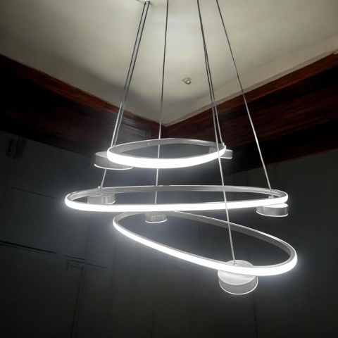 Lustra LED suspendata cu 3 inele ovale 80 x 28 cm, 2 spoturi pe fiecare inel, lumina rece, calda si neutra, schelet negru, AVI-4690 [4]