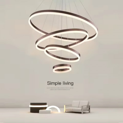 Lustra LED suspendata, cu 4 inele Ø20 x 40 x 60 x 80cm, aluminiu, maro, AVI-4366 [2]