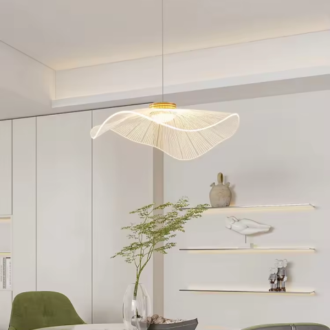 Lustra LED suspendata, Ø 48cm, model frunza de lotus din sticla acrilica, suport si detalii aurii, AVI-4397 [0]