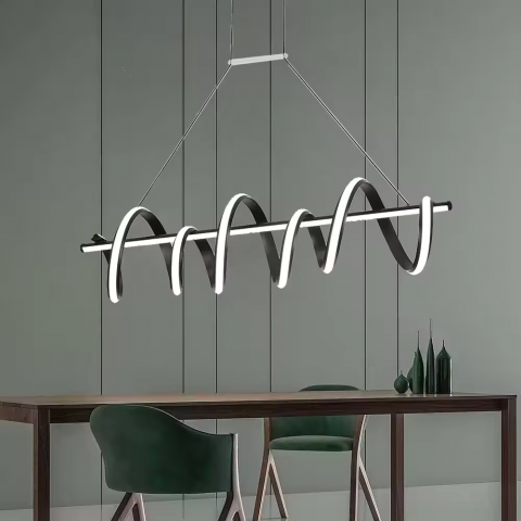 Lustre si pendule - Lustra LED suspendata, spirala orizontala, negru, 91cm, AVI-4383