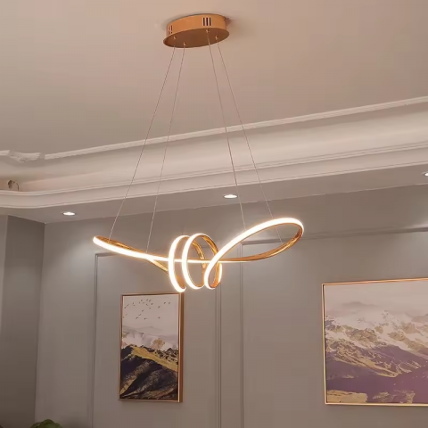 Lustre si pendule - Lustra LED suspendata, spirala orizontala one piece, 65 x 25cm, auriu, AVI-4414