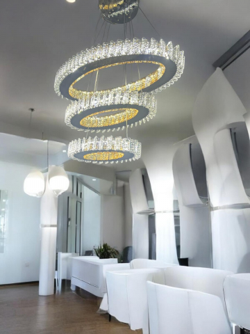 Lustre si pendule - Lustra LED tip candelabru cu 3 inele ovale, cristale, 35, 45, 65cm lungime inele, lumina rece, calda si neutra, AVI-4699
