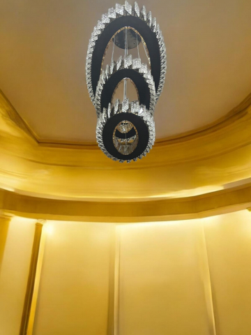 Lustra LED tip candelabru cu 3 inele ovale, cristale, 35, 45, 65cm lungime inele, lumina rece, calda si neutra, AVI-4699 [5]