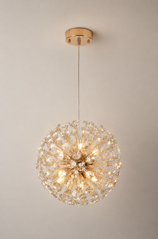 Lustră suspendată Crystal Dandelion Gold, AVI®, corp sferic Ø40 cm, 8 × G9, cristale multifatetate, auriu, AVI-5561 [3]