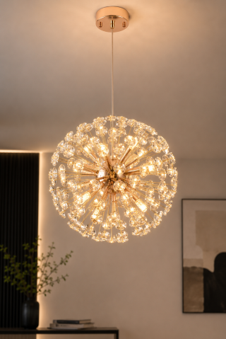 Lustră suspendată Crystal Dandelion Gold, AVI®, corp sferic Ø50 cm, 9 × G9, cristale multifatetate, auriu, AVI-5563 [2]
