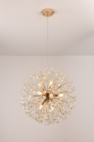 Lustră suspendată Crystal Dandelion Gold, AVI®, corp sferic Ø50 cm, 9 × G9, cristale multifatetate, auriu, AVI-5563 [7]