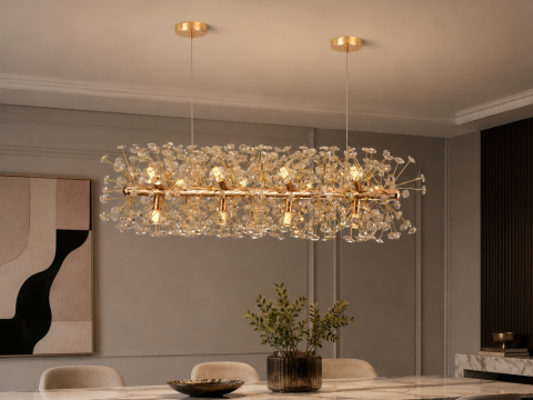 Lustră suspendată Crystal Dandelion Gold, AVI®, design liniar, 90 cm, Ø30 cm, 12 × G9, cristale multifatetate, AVI-5551 [2]