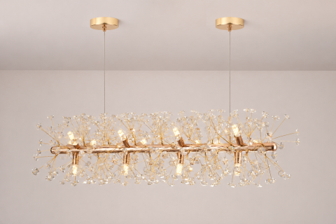 Lustră suspendată Crystal Dandelion Gold, AVI®, design liniar, 90 cm, Ø30 cm, 12 × G9, cristale multifatetate, AVI-5551 [4]