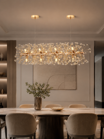 Lustră suspendată Crystal Dandelion Gold, AVI®, design liniar, 90 cm, Ø30 cm, 12 × G9, cristale multifatetate, AVI-5551 [3]