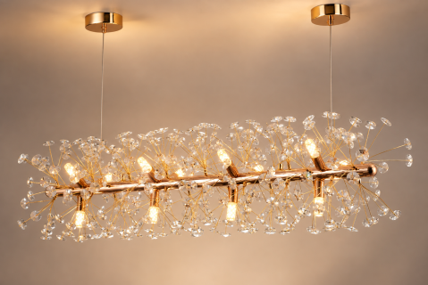 Lustre si pendule - Lustră suspendată Crystal Dandelion Gold, AVI®, design liniar, 90 cm, Ø30 cm, 12 × G9, cristale multifatetate, AVI-5551