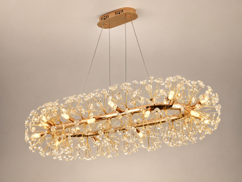 Lustră suspendată Crystal Dandelion Gold, AVI®, schelet metalic oval 90 x 40 cm, 18 × G9, cristale multifatetate, AVI-5560 [3]