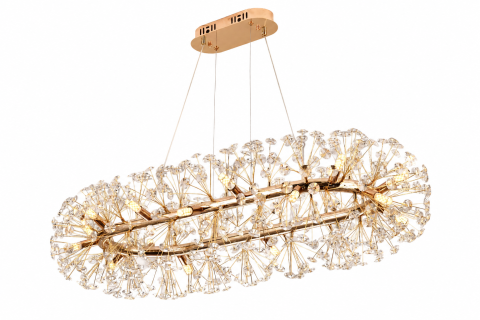 Lustră suspendată Crystal Dandelion Gold, AVI®, schelet metalic oval 90 x 40 cm, 18 × G9, cristale multifatetate, AVI-5560 [4]