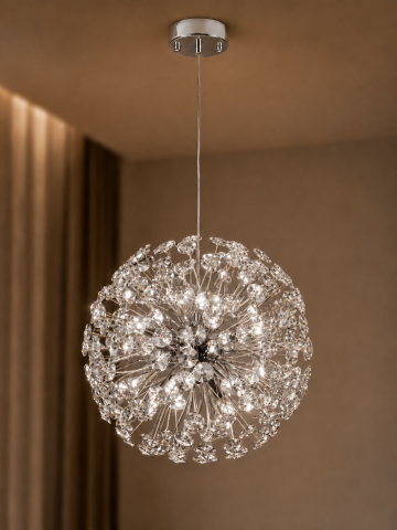 Lustră suspendată Crystal Dandelion Silver, AVI®, corp sferic Ø40 cm, 8 × G9, cristale multifatetate, argintiu, AVI-5562 [3]