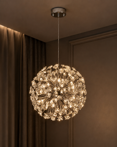 Lustră suspendată Crystal Dandelion Silver, AVI®, corp sferic Ø40 cm, 8 × G9, cristale multifatetate, argintiu, AVI-5562 [2]