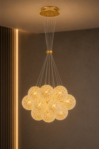 Lustră suspendată cu 11 pendule și mini-cristale, AVI®, 11 × G9, pendule Ø13 cm reglabile pe înălțime, efect luxury, AVI-5536 [5]