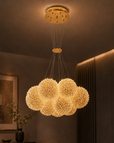 Lustră suspendată cu 11 pendule și mini-cristale, AVI®, 11 × G9, pendule Ø13 cm reglabile pe înălțime, efect luxury, AVI-5536 [7]
