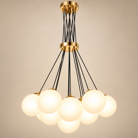 Casa - Lustra suspendata cu 13 globuri Ø13 cm, AVI®, 13 x E27, auriu,AVI-5607