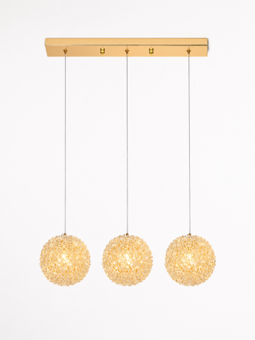 Lustră suspendată cu 3 pendule și mini-cristale, AVI®, 3 × G9, suport tavan 50 cm, pendule Ø15 cm reglabile pe înălțime, auriu, efect luxury, AVI-5569 [4]