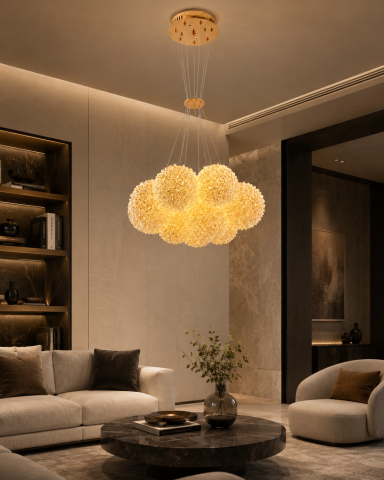 Lustră suspendată cu 9 pendule și mini-cristale, AVI®, 9 × G9, pendule Ø16 cm reglabile pe înălțime, efect luxury, AVI-5538 [4]