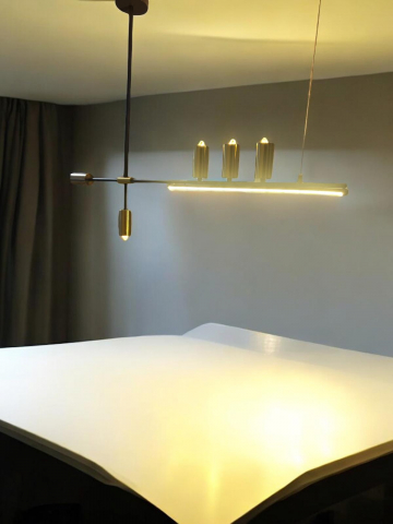 Lustra suspendata dining, 130cm, cu LED si 5 x E27, schelet metalic negru - auriu, AVI-4682 [5]