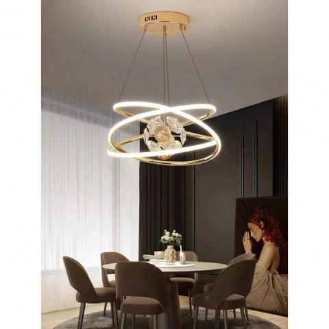 Lustra suspendata LED Ø40 cm, spirala one piece cu detalii sticla, auriu, AVI-4385 [0]