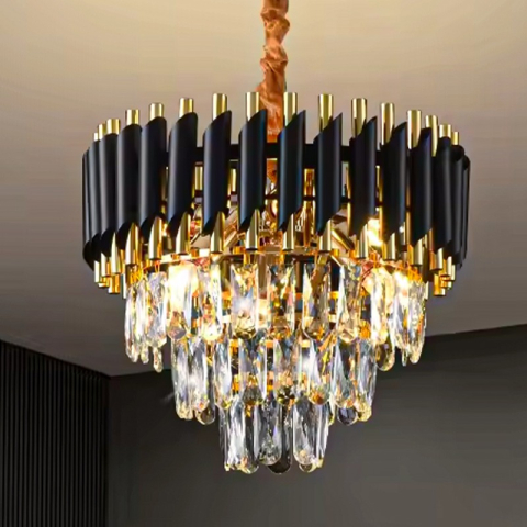 Casa - Lustră tip candelabru cu cristale, AVI®, Ø50 cm, 8 × E14, structură negru-auriu, AVI-5521