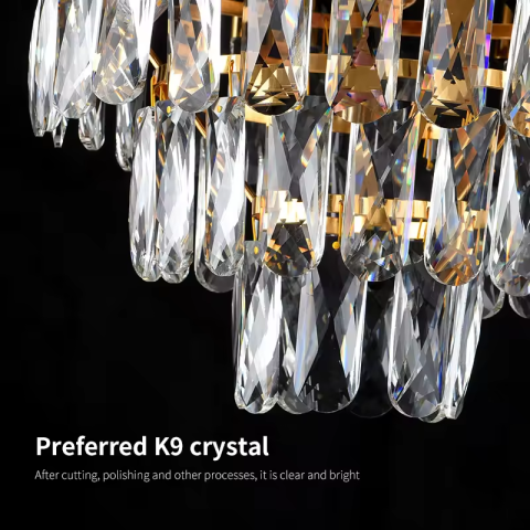 Lustră tip candelabru cu cristale, AVI®, Ø50 cm, 8 × E14, structură negru-auriu, AVI-5521 [2]