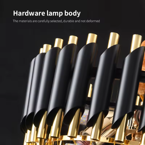 Lustră tip candelabru cu cristale, AVI®, Ø50 cm, 8 × E14, structură negru-auriu, AVI-5521 [1]