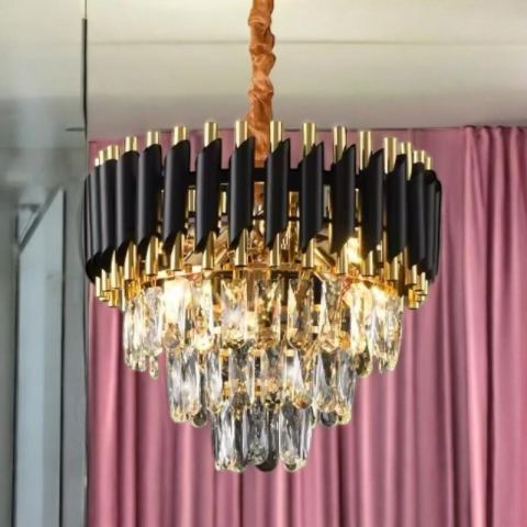 Lustre si pendule - Lustra tip candelabru Ø30 cm, negru - auriu, E14, AVI-4670