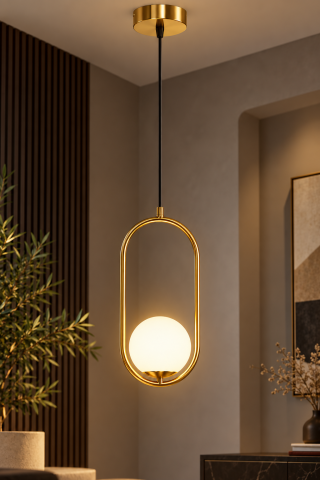 Lustra tip pendul, AVI®, 1 x E27, glob Ø13 cm, structura aurie, design oval decorativ, AVI-5602 [2]