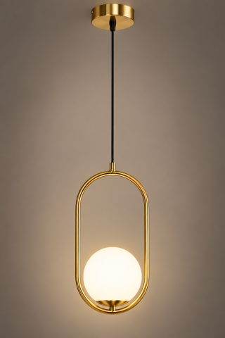 Lustre si pendule - Lustra tip pendul, AVI®, 1 x E27, glob Ø13 cm, structura aurie, design oval decorativ, AVI-5602