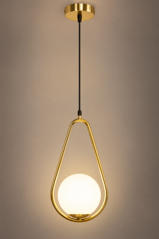 Lustre si pendule - Lustra tip pendul, AVI®, 1 x E27, glob Ø13 cm, structura aurie, design tip picatura, AVI-5603