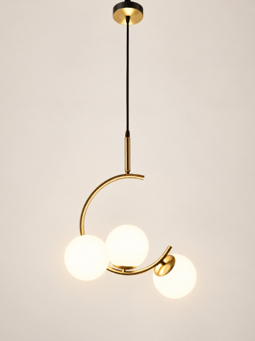 Lustră tip pendul, AVI®, 3 globuri Ø12 cm, 3 x E27, reglabilă pe înălțime, auriu, design curbat decorativ, AVI-5617 [4]