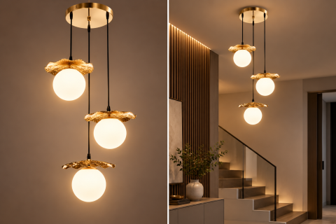 Lustra tip pendul, AVI®, 3 globuri Ø15 cm, 3 x E27, reglabila pe inaltime, auriu, design decorativ, AVI-5599 [1]