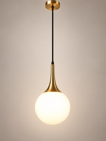 Lustre si pendule - Lustra tip pendul, AVI®, glob Ø20 cm, soclu E27, auriu, reglabila pe inaltime, cablu 75 cm, AVI-5604