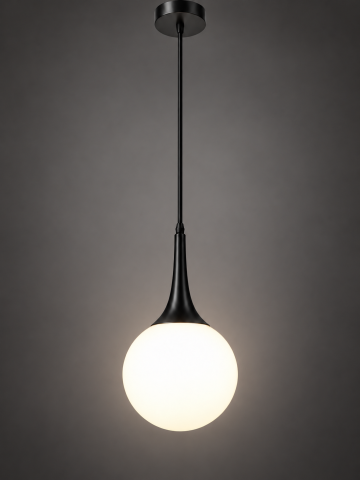 Lustre si pendule - Lustra tip pendul, AVI®, glob Ø20 cm, soclu E27, negru, reglabila pe inaltime, cablu 75 cm, AVI-5605