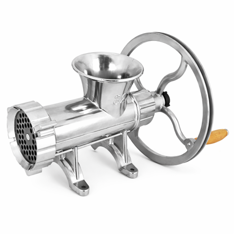 Casa - Mașină tocat carne manuală nr. 32, AVI®, aluminiu, roată Ø 26.5 cm cu mâner lemn, canal curea pentru motor electric, AVI-934