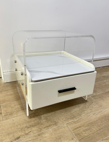 Casa - Noptieră cu cadru din plexiglas gros 10 mm, blat ceramic, 42 x 40 x 43.5 cm, AVI-5223