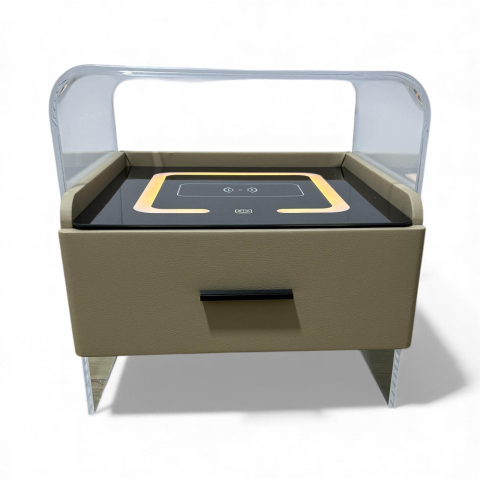 Noptieră smart cu cadru plexiglas 10mm, blat sticlă securizată cu încărcare wireless și iluminare ambientală, 42 x 40 x 43.5 cm, AVI-5222 [4]