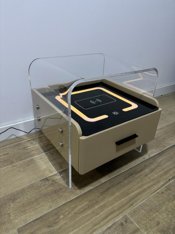 Noptieră smart cu cadru plexiglas 10mm, blat sticlă securizată cu încărcare wireless și iluminare ambientală, 42 x 40 x 43.5 cm, AVI-5222 [3]