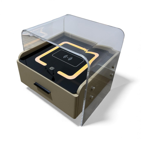 Noptieră smart cu cadru plexiglas 10mm, blat sticlă securizată cu încărcare wireless și iluminare ambientală, 42 x 40 x 43.5 cm, AVI-5222 [2]