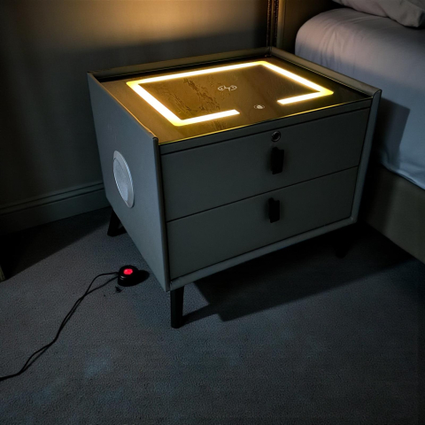 Noptiera Smart cu Iluminare LED, Încărcare Wireless, 2 boxe Bluetooth și securizare sertar cu amprenta, 50 x 40cm, H 45cm, AVI-4875 [8]