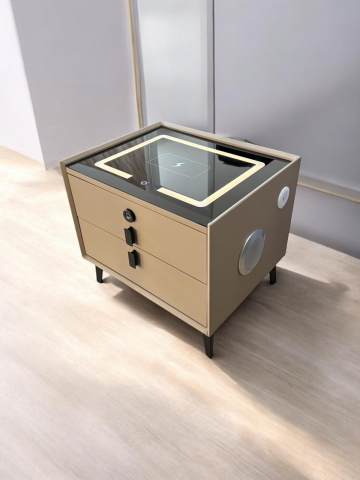 Noptiera Smart cu Iluminare LED, Încărcare Wireless, 2 boxe Bluetooth și securizare sertar cu amprenta, 50 x 40cm, H 45cm, bej, AVI-4875 [0]