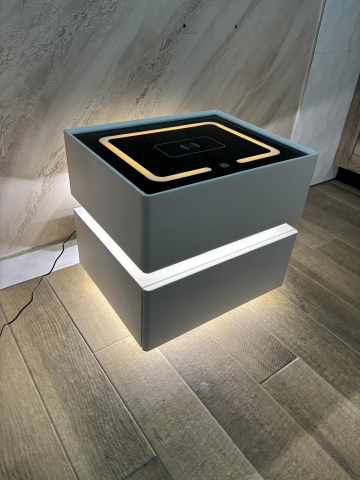 Noptiere - Noptieră smart cu încărcare wireless, LED cu senzor de mișcare și sticlă securizată, 50 x 41 x 47 cm, AVI-5224